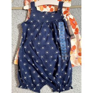 Carters 2 Piece Floral Hawaiian Orange & Navy Blue short sleeve one piece 9 mon